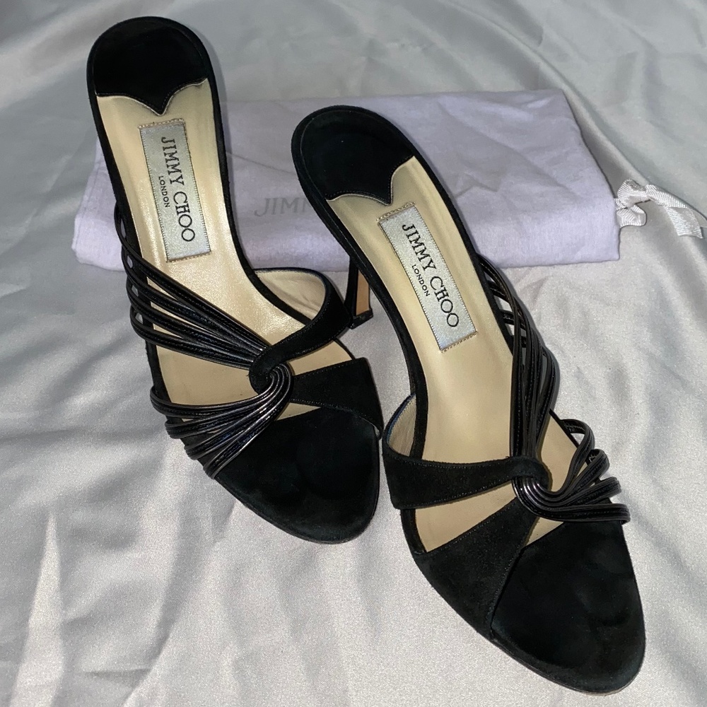 Jimmy Choo Leather/Suede Black Sandal Heels